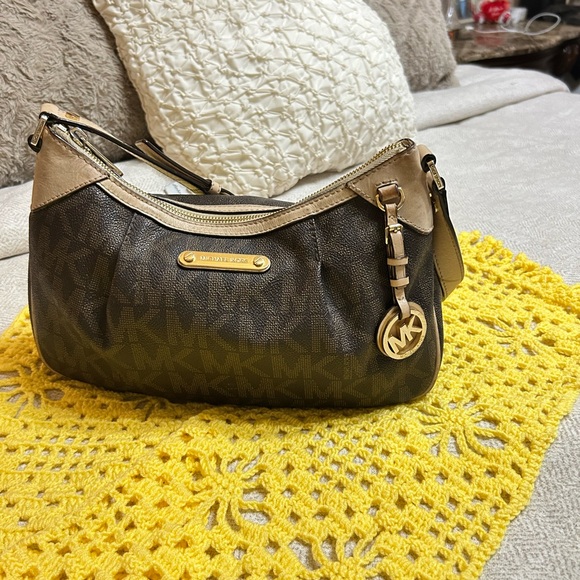 Michael Kors Handbags - Michael Kors Tan and Brown Shoulder Bag with Crescent Shape